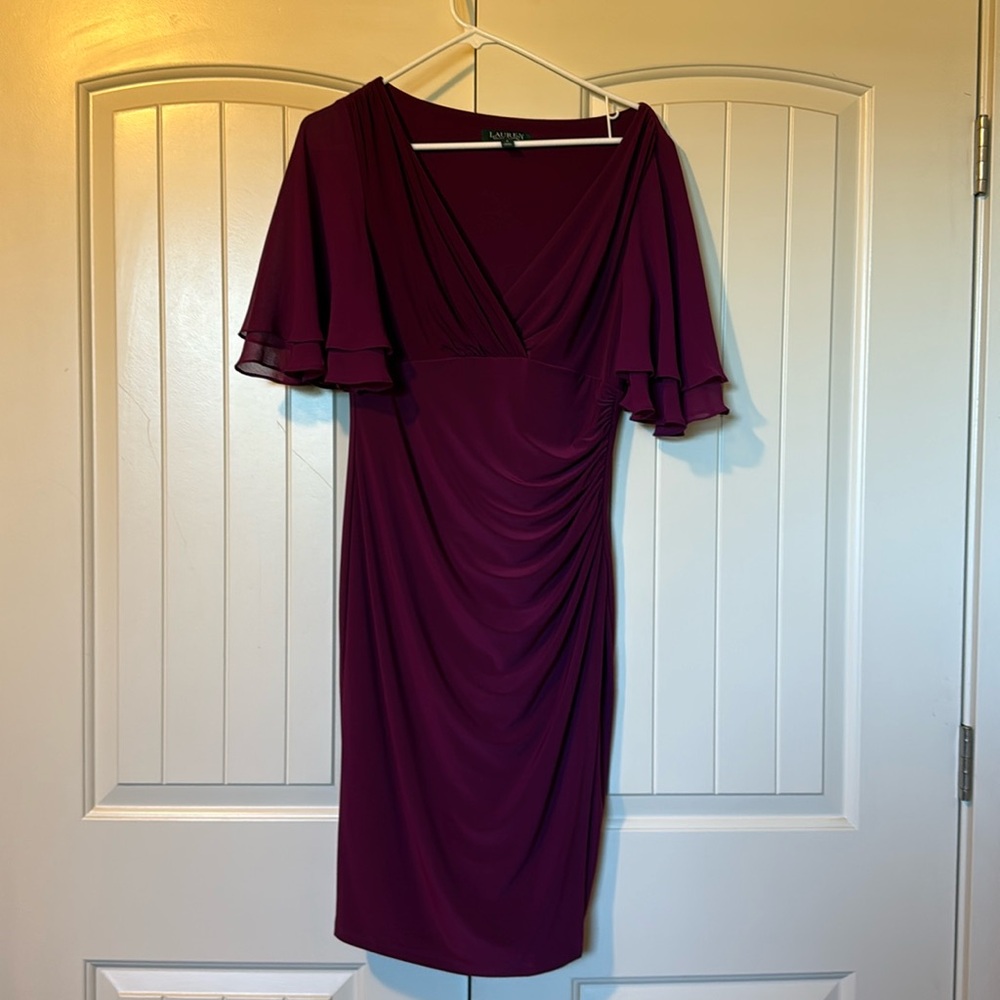 Ralph Lauren Red Ruched Wrap Midi Dress